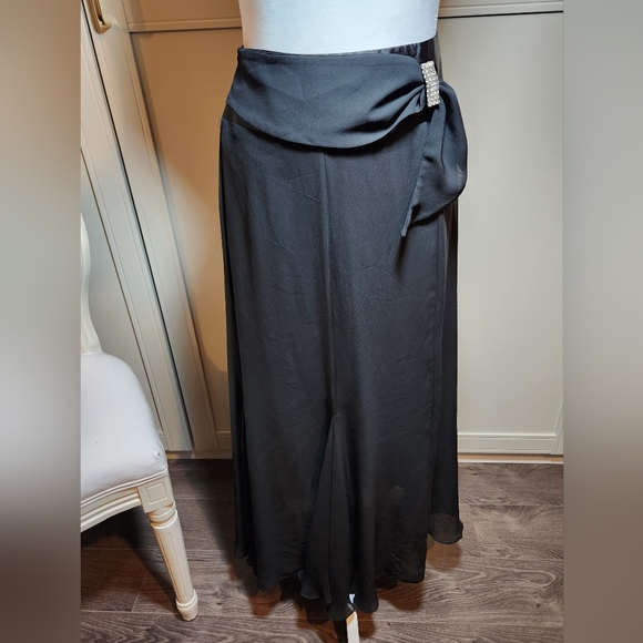 Black Chiffon Maxi Skirt with Rhinestone Detail at Waist - Picture 4 of 12